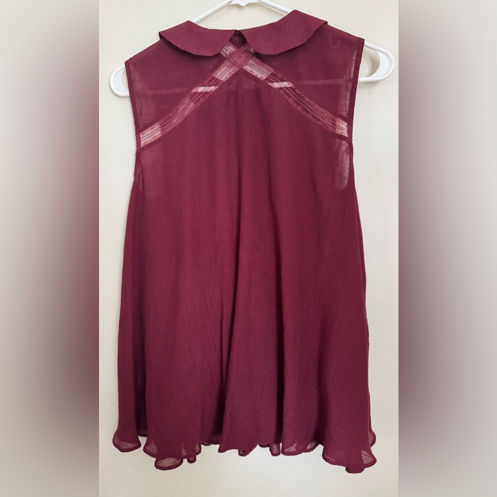 LC Lauren Conrad Deep Red Lace Blouse - Picture 3 of 6